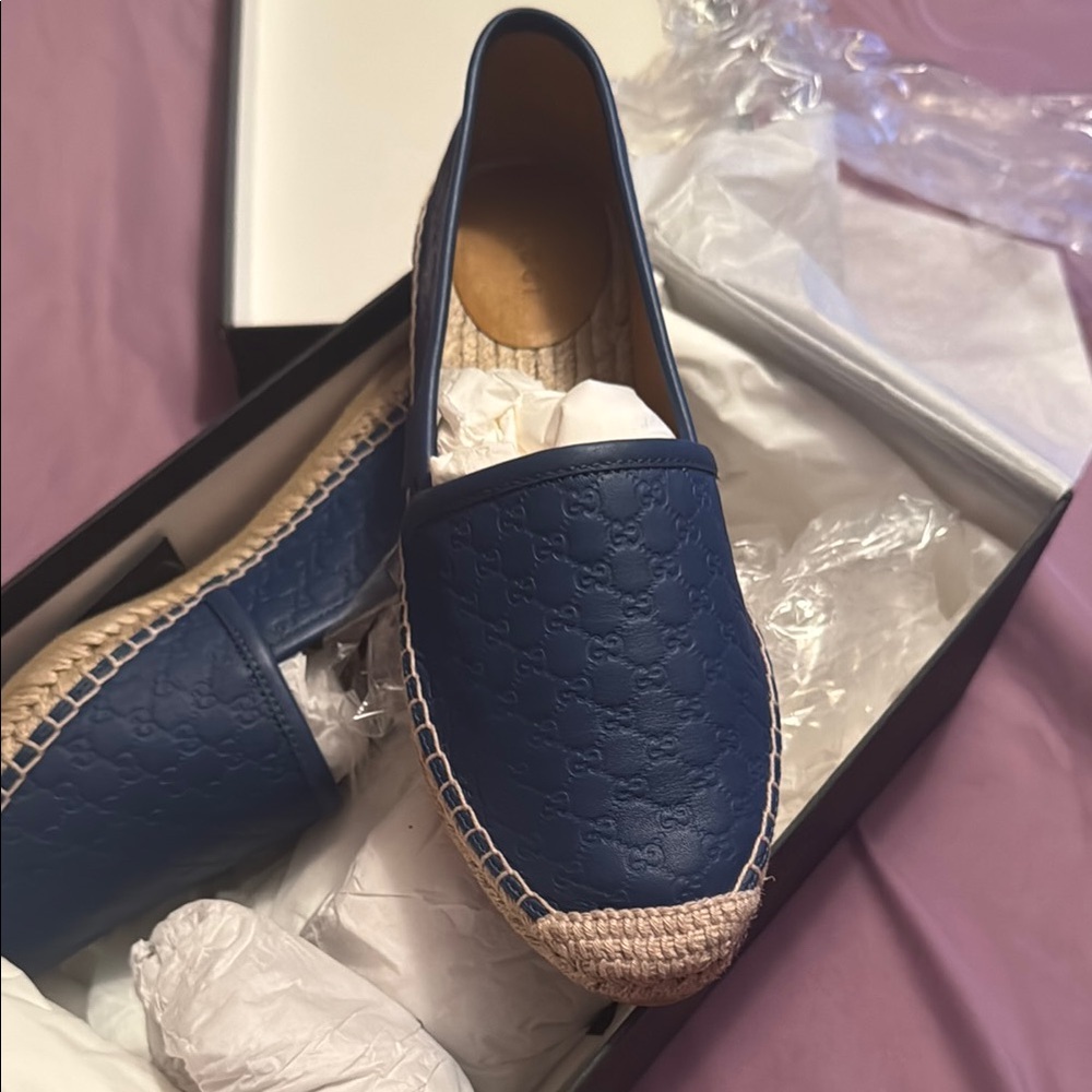 Gucci Navy Blue Espadrille Shoes